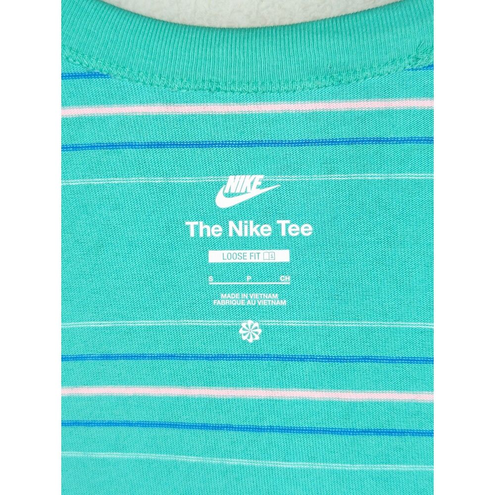 Nike Tee Loose Fit T Shirt Men's Sz S Pink Logo Green Blue Stripe 100% Cotton - Picture 5 of 5